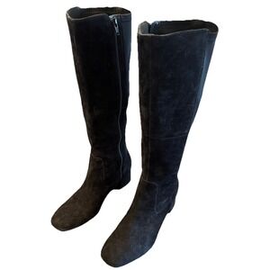 Clarks Marilyn Abby Black Suede Knee High Boots Womens 8.5M Side Zip Block Heel